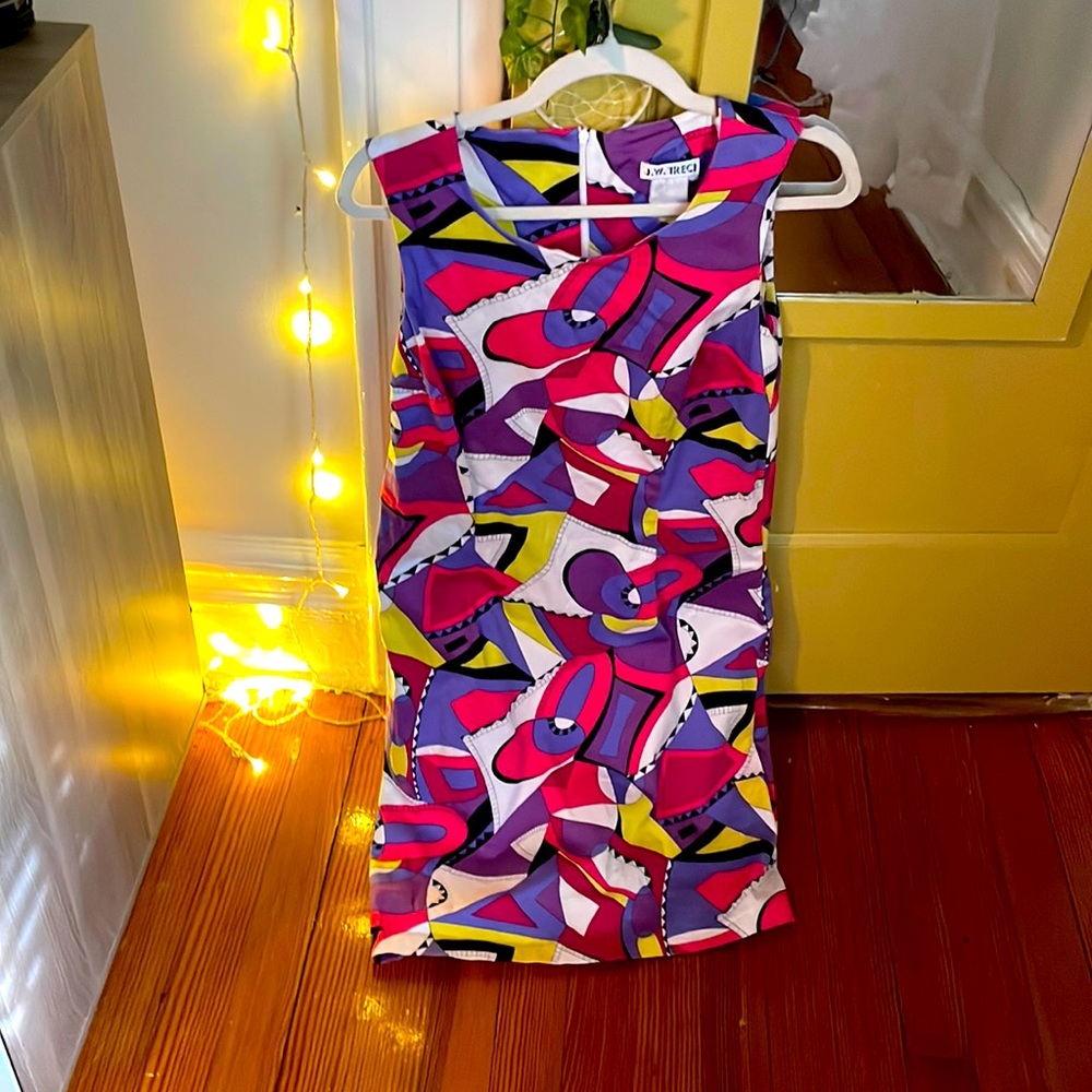 Vintage and eccentric 60s multi colored and pattern dress. Great quality!